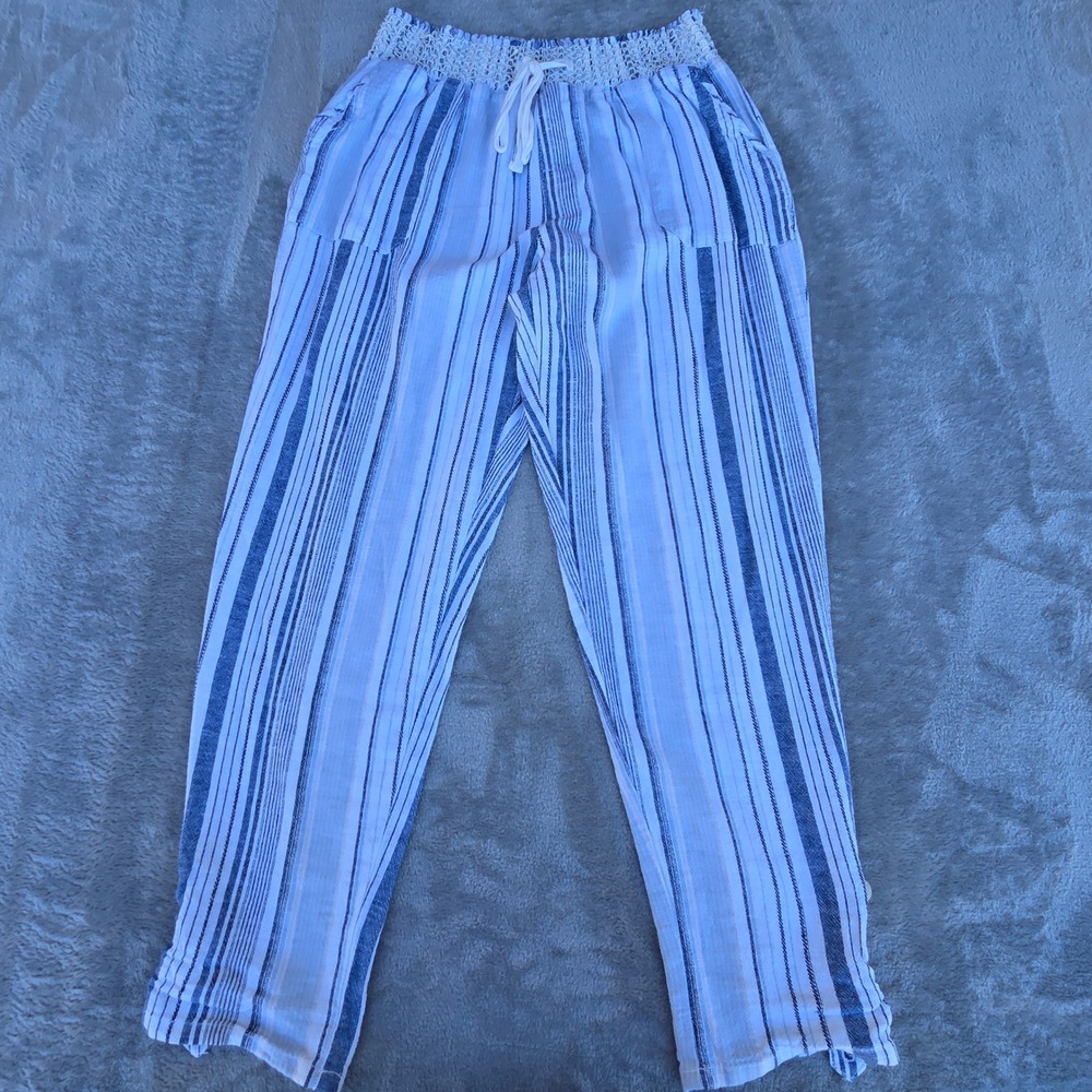Rewash Striped Linen Blend Pants Women Small Blue White Excellent Boho Beach